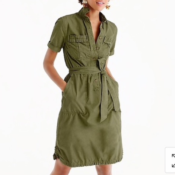 J. Crew Dresses & Skirts - J Crew Army Green Ruffle Hem Tie Utility Dress